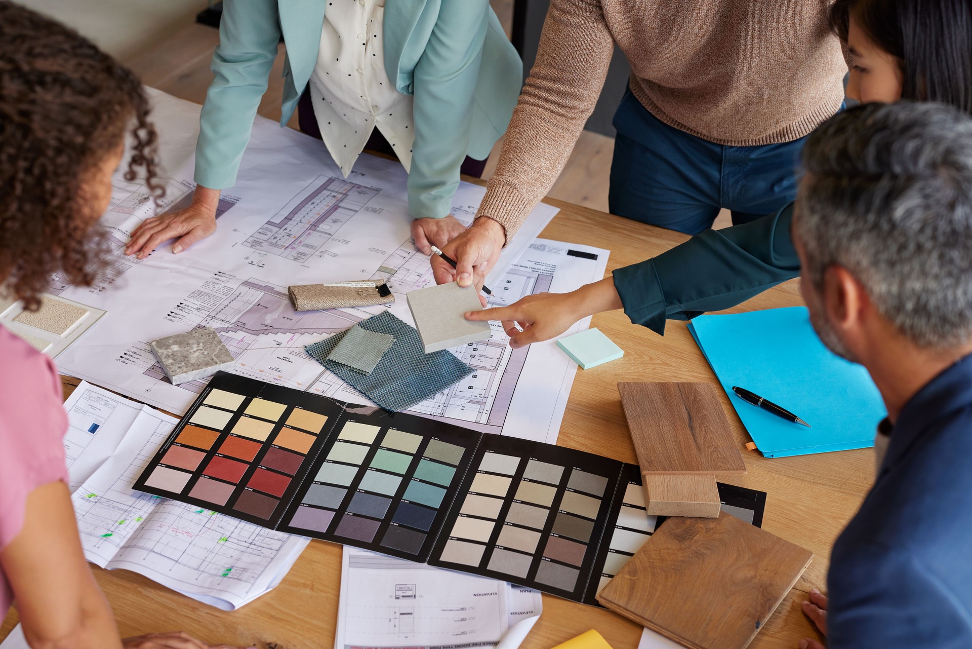 Architects selecting materials and colors of new construction
