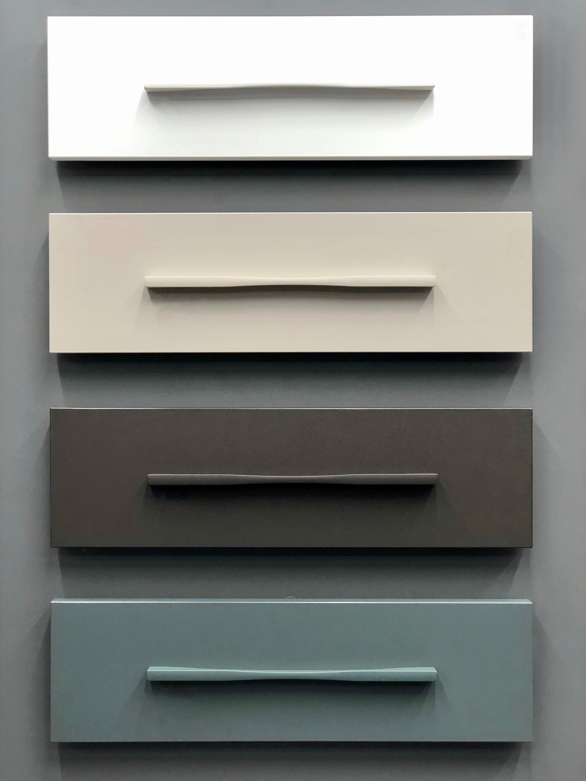 Showcase of pen samples for a drawer in the store. Design and decoration, for designers. Production of individual furniture